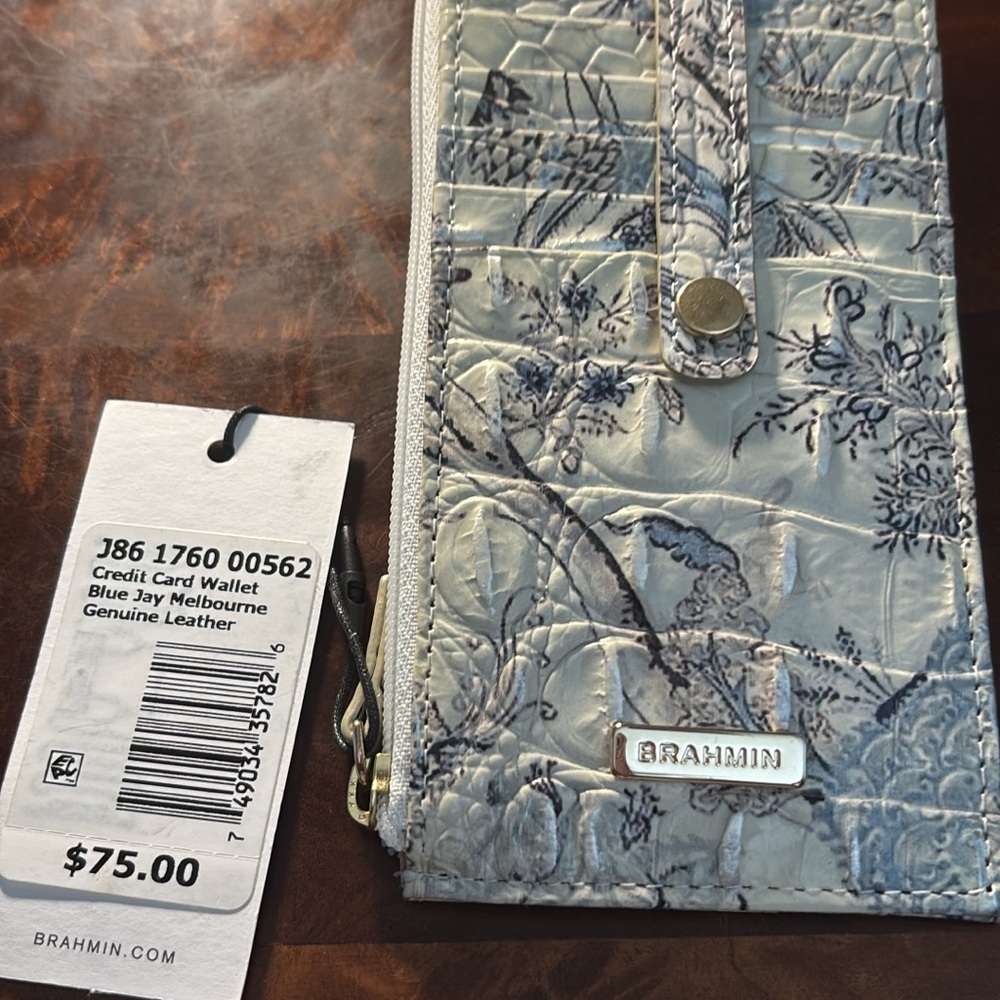 Brahmin Blue Floral Leather Card Wallet